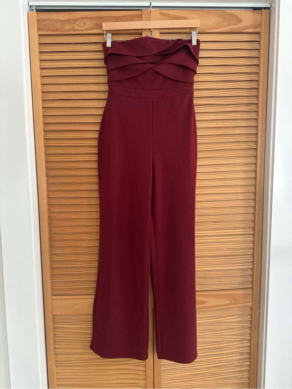 Strapless Fold-Detail Jumpsuit in Burgundy